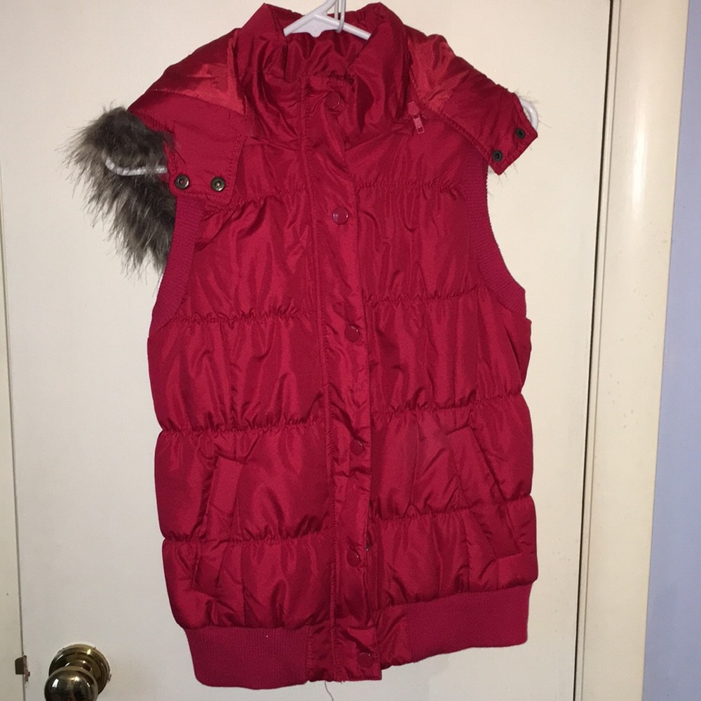Red vest with fur hood