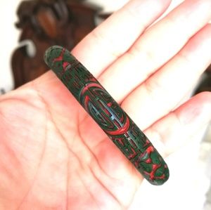 "Double Happiness" Carved Cinnabar Bracelet