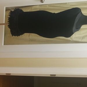 Black velvet maternity dress with feathers