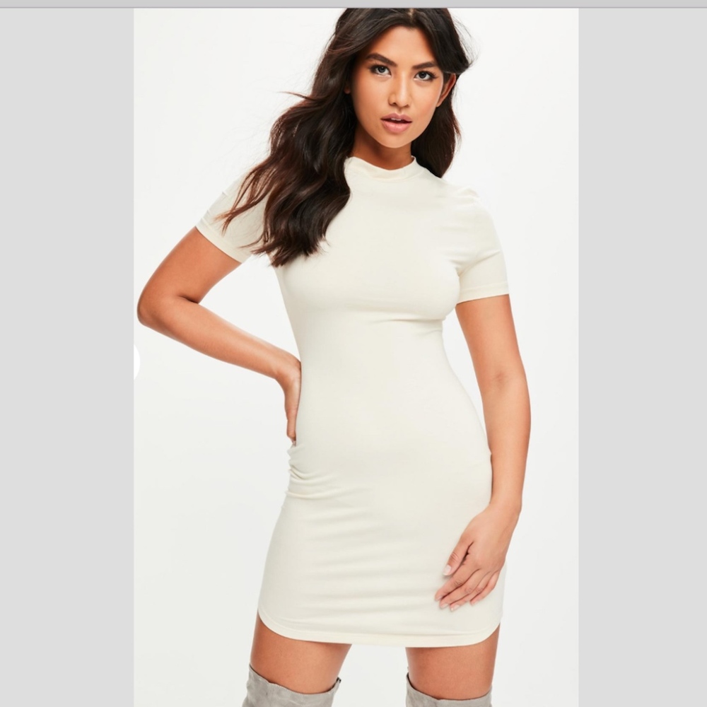 MISSGUIDED cream high neck bodycon mini dress