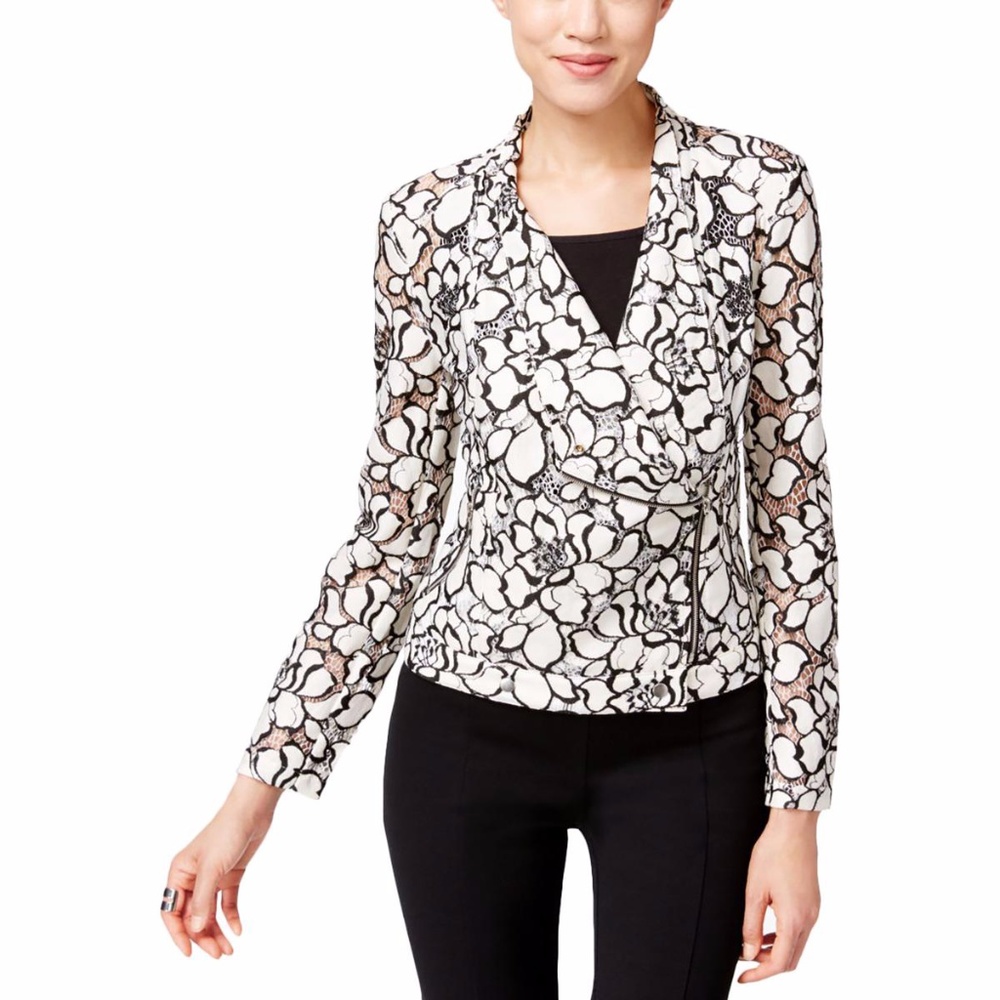 Inc Womens Moto Jacket Lace Crocheted Asymmetric S