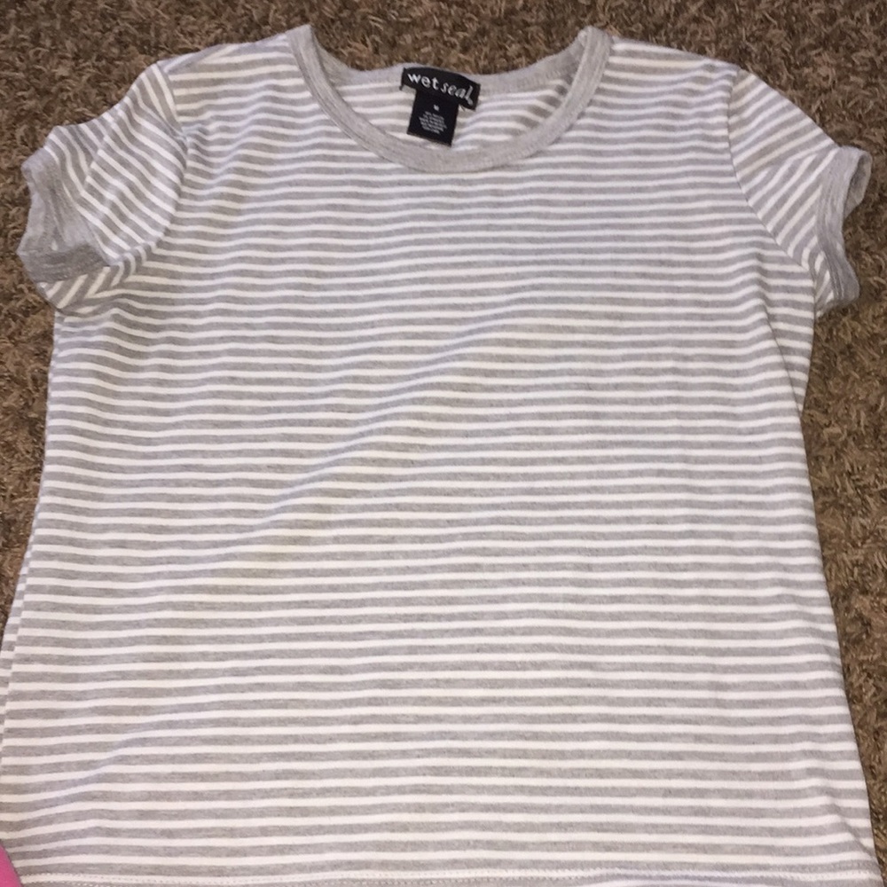 gray & white striped shirt