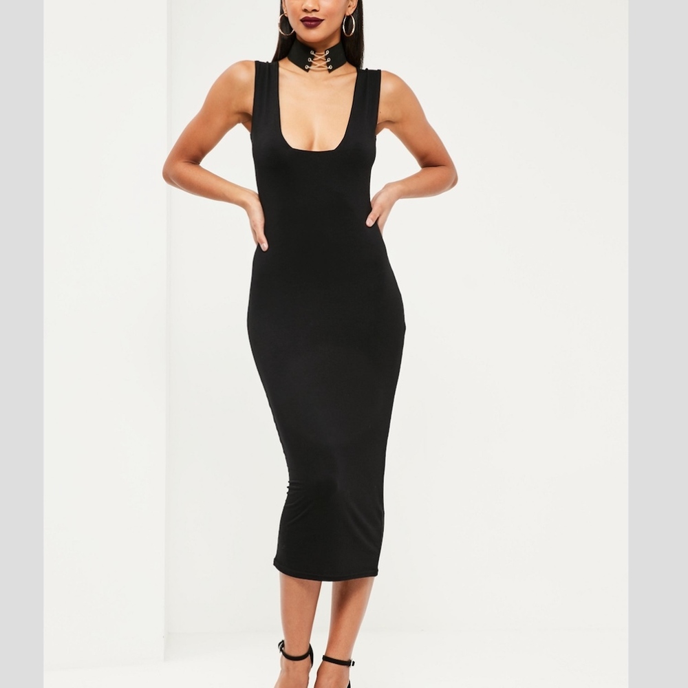 MISSGUIDED black jersey square bust midi dress NWT