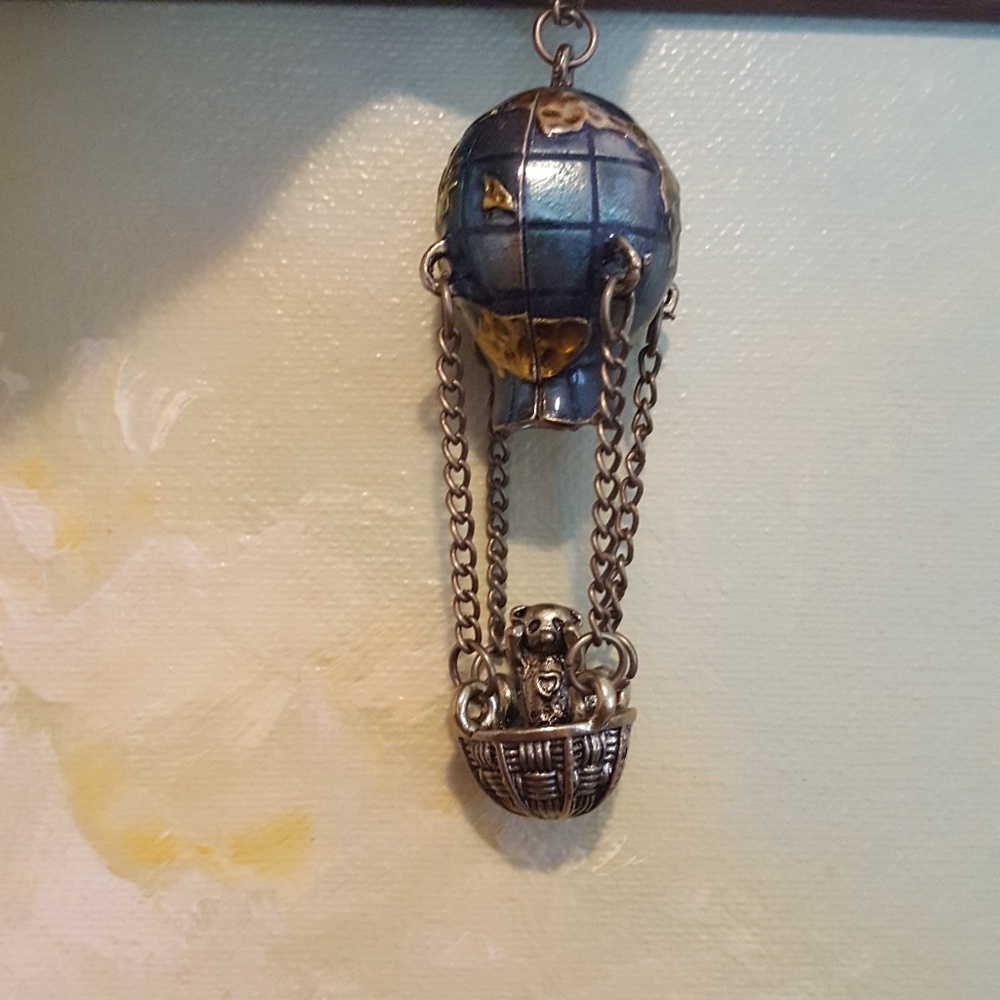 Handmade Bear in globe hot air balloon necklace