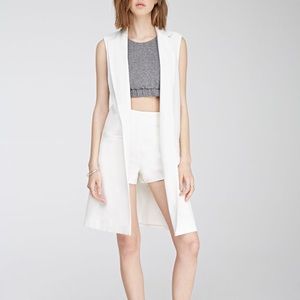 F21 Long White Collared Vest
