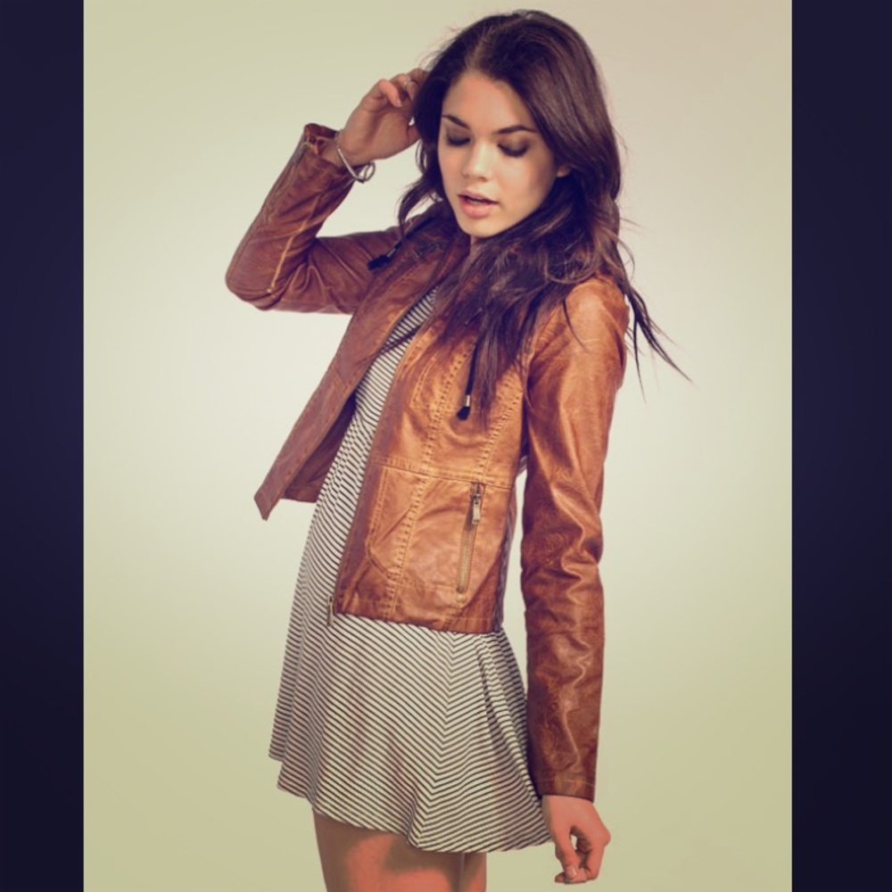 Jou Jou Russet Brown Faux Leather Jacket