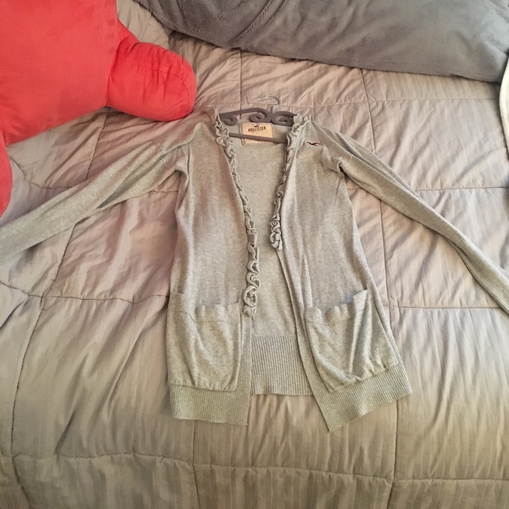 Hollister gray ruffle cardigan