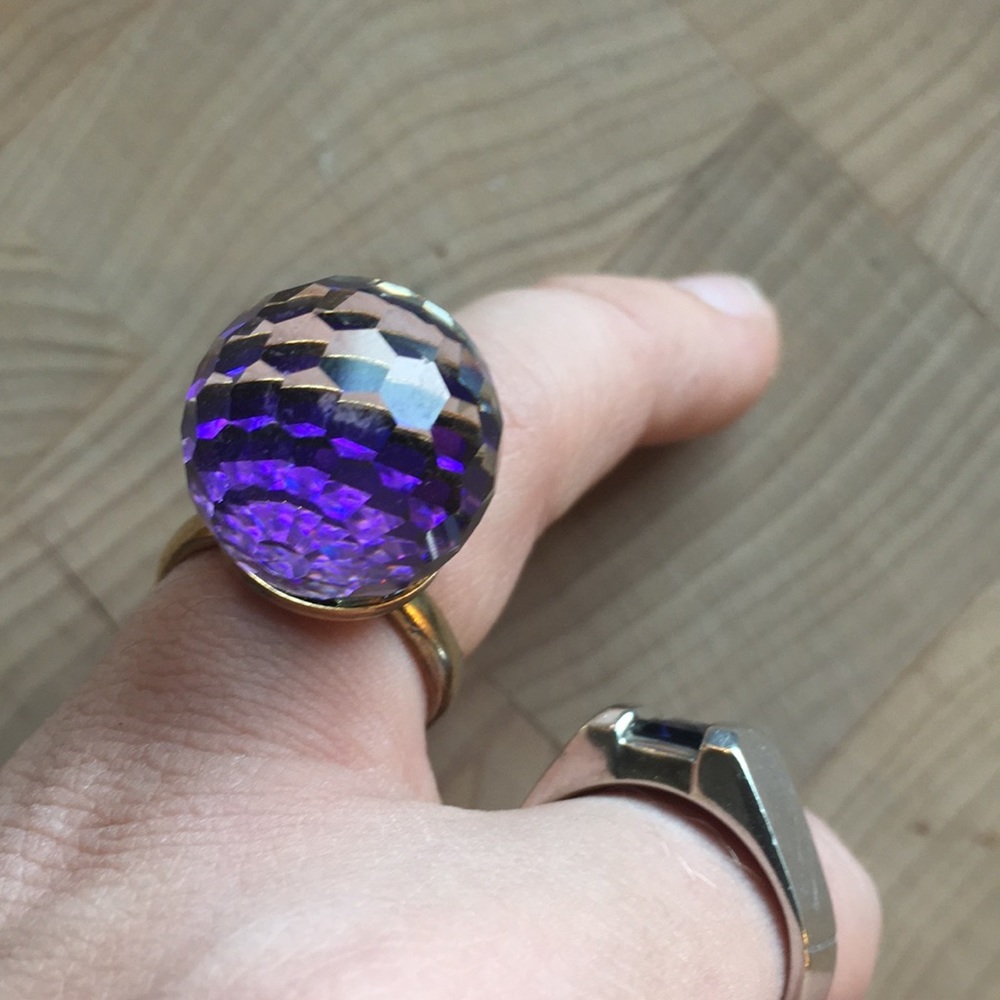 Prism glass statement ring adjustable band size 8.