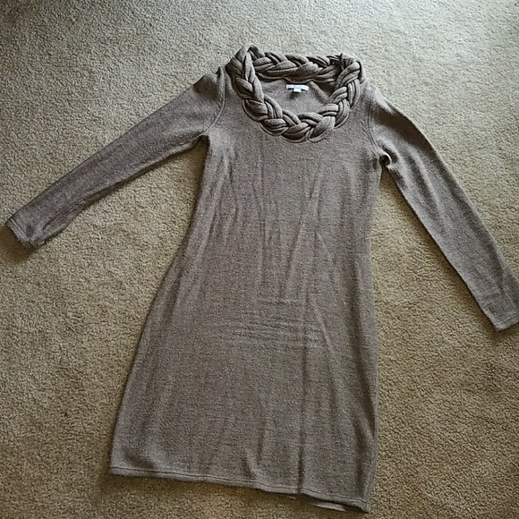 New York & Company Dresses & Skirts - Tan sweater dress with beaded accent scoop neck
