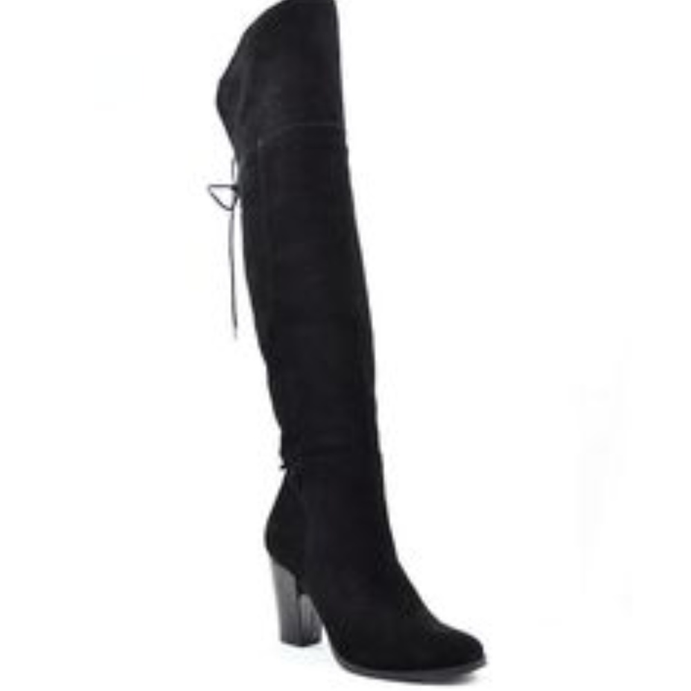 Reba Zeda Black Suede Leather Knee High OTK Boots