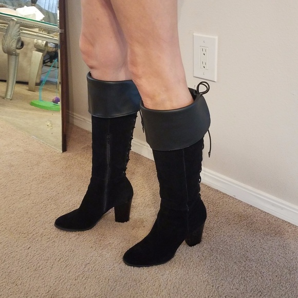 Reba Zeda Black Suede Leather Knee High OTK Boots - Picture 7 of 8