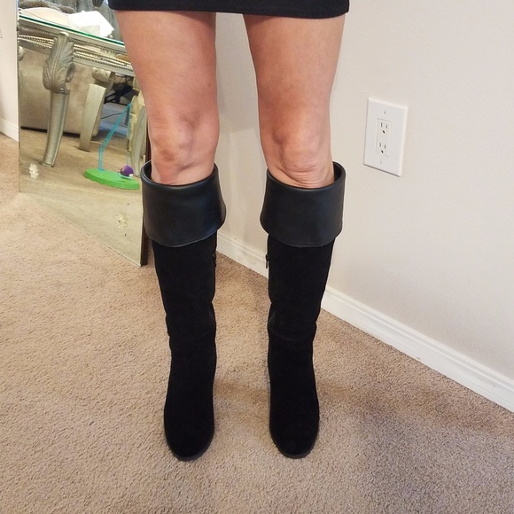 Reba Zeda Black Suede Leather Knee High OTK Boots - Picture 6 of 8