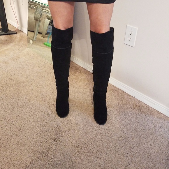 Reba Zeda Black Suede Leather Knee High OTK Boots - Picture 4 of 8