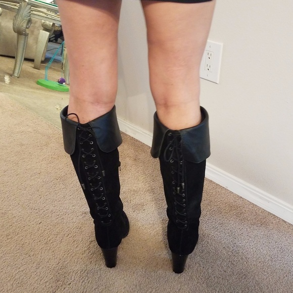 Reba Zeda Black Suede Leather Knee High OTK Boots - Picture 5 of 8