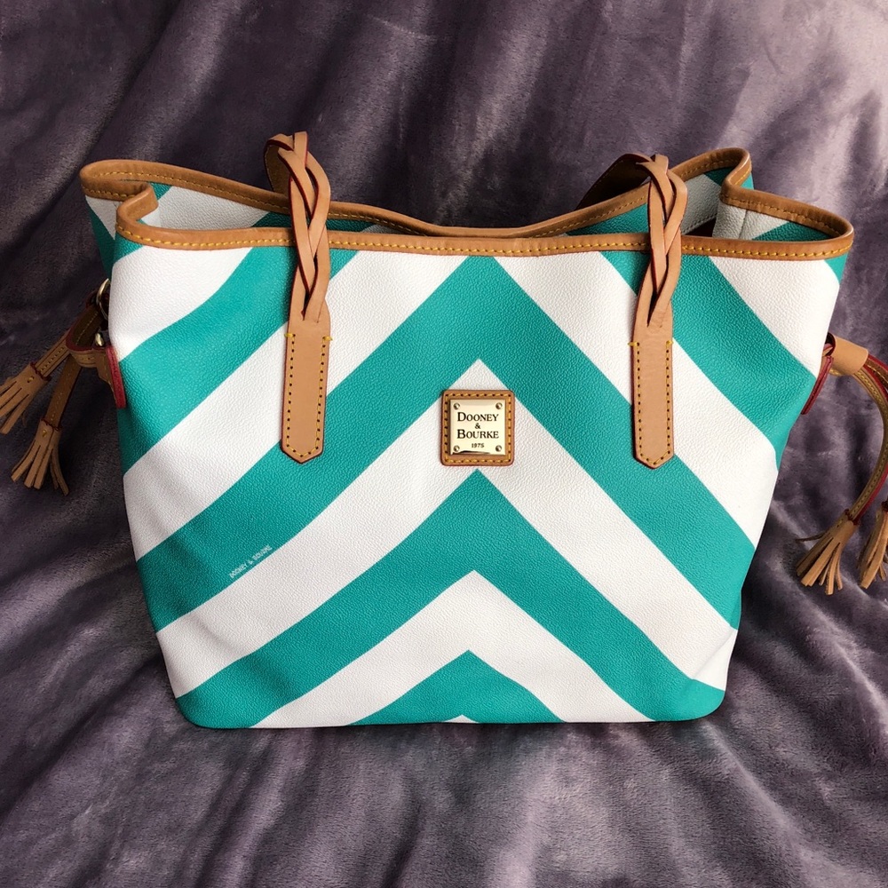 SOLD Dooney and Burke Chevron Tote Aqua euc