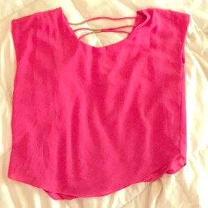 Pink short sleeve high low blouse