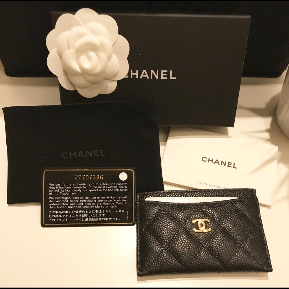 New Chanel Black Caviar Card Case w/ Gold HW