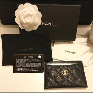 New Chanel Black Caviar Card Case w/ Gold HW