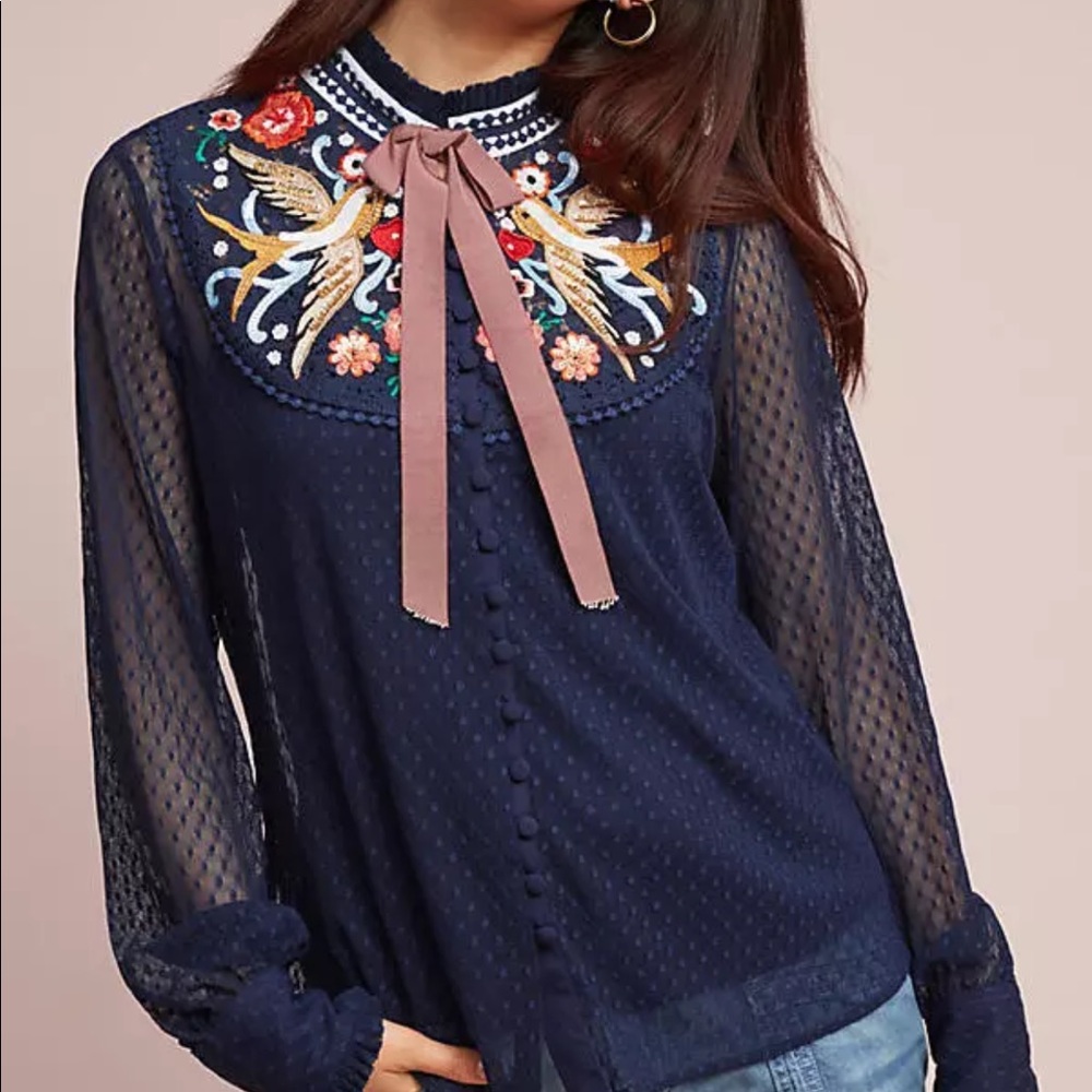 Anthropologie by ATSU Embroidered Blouse Small NWT