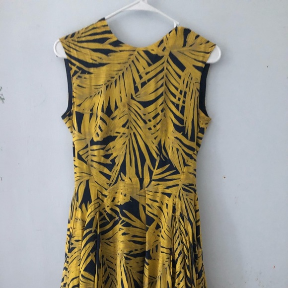 Yellow and Navy Palm Printed Dress - Picture 2 of 4