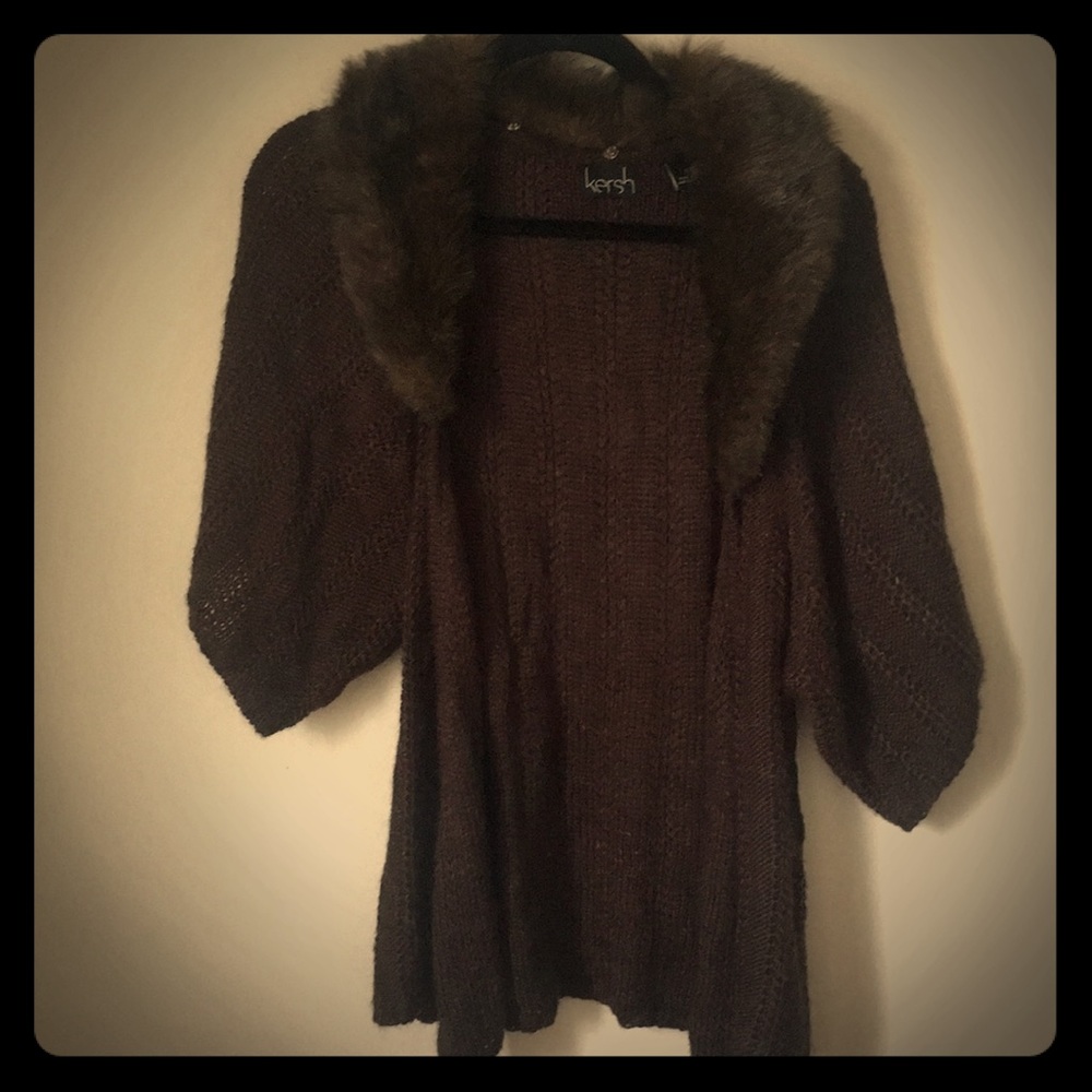 kERSH - Fur collared knit sweater