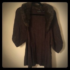 kERSH - Fur collared knit sweater