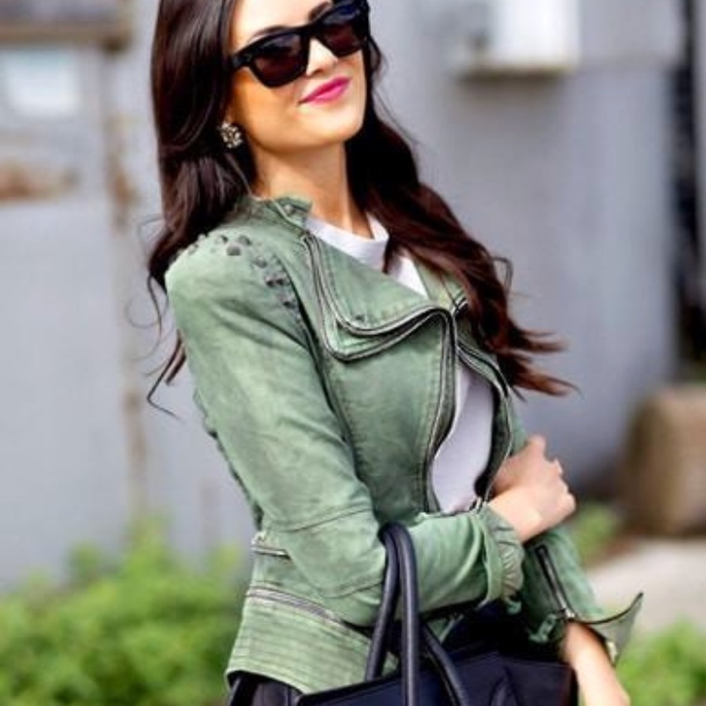 Studded Shoulder Denim Blazer Jacket