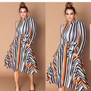Rue 107 Stripe Fit and Flare Midi Dress