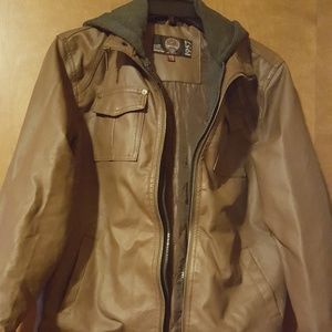 Boys L Faux leather & hooded jacket