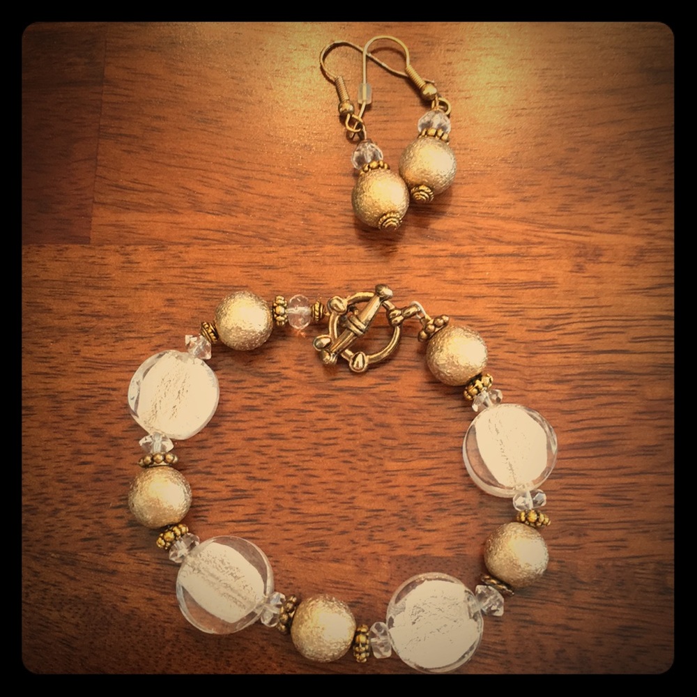 Gold and Clear Beaded Jewelry Set