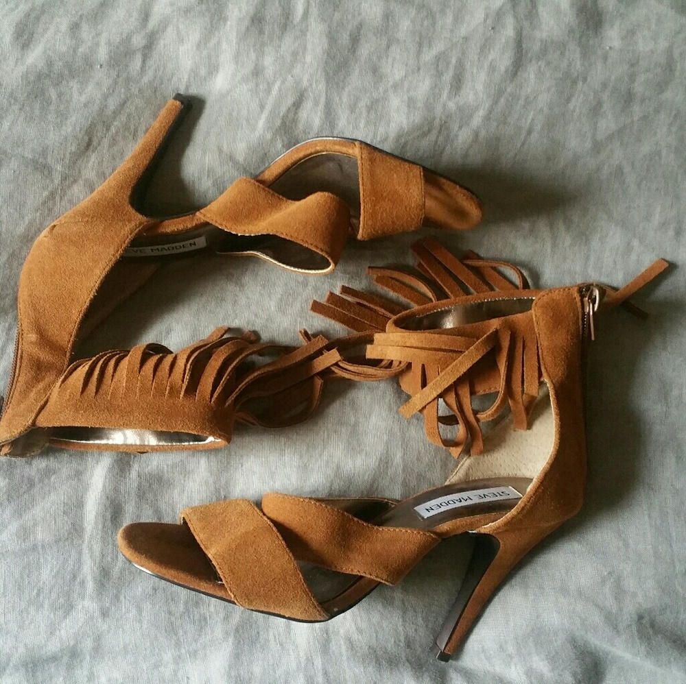 Steve Madden Leather Boho Fringe Heels Sz. 8