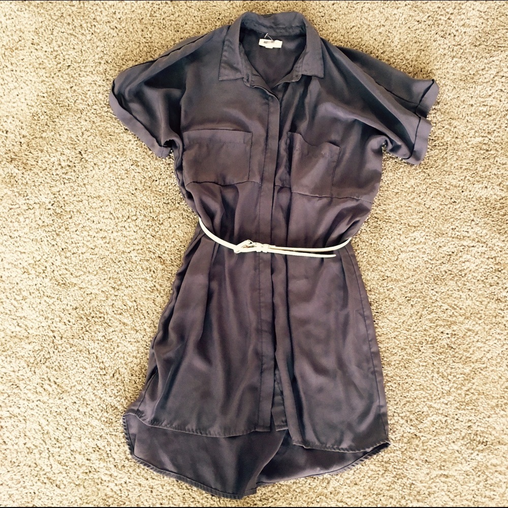 Silence Noise Satin Blue Button Up Dress! Sz XS!