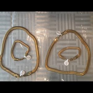 Gold plated fishbone necklace and bracelet set