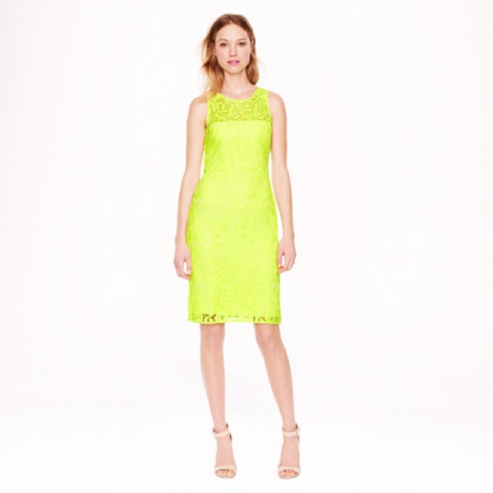 JCrew Neon Yellow Lace Shift Dress