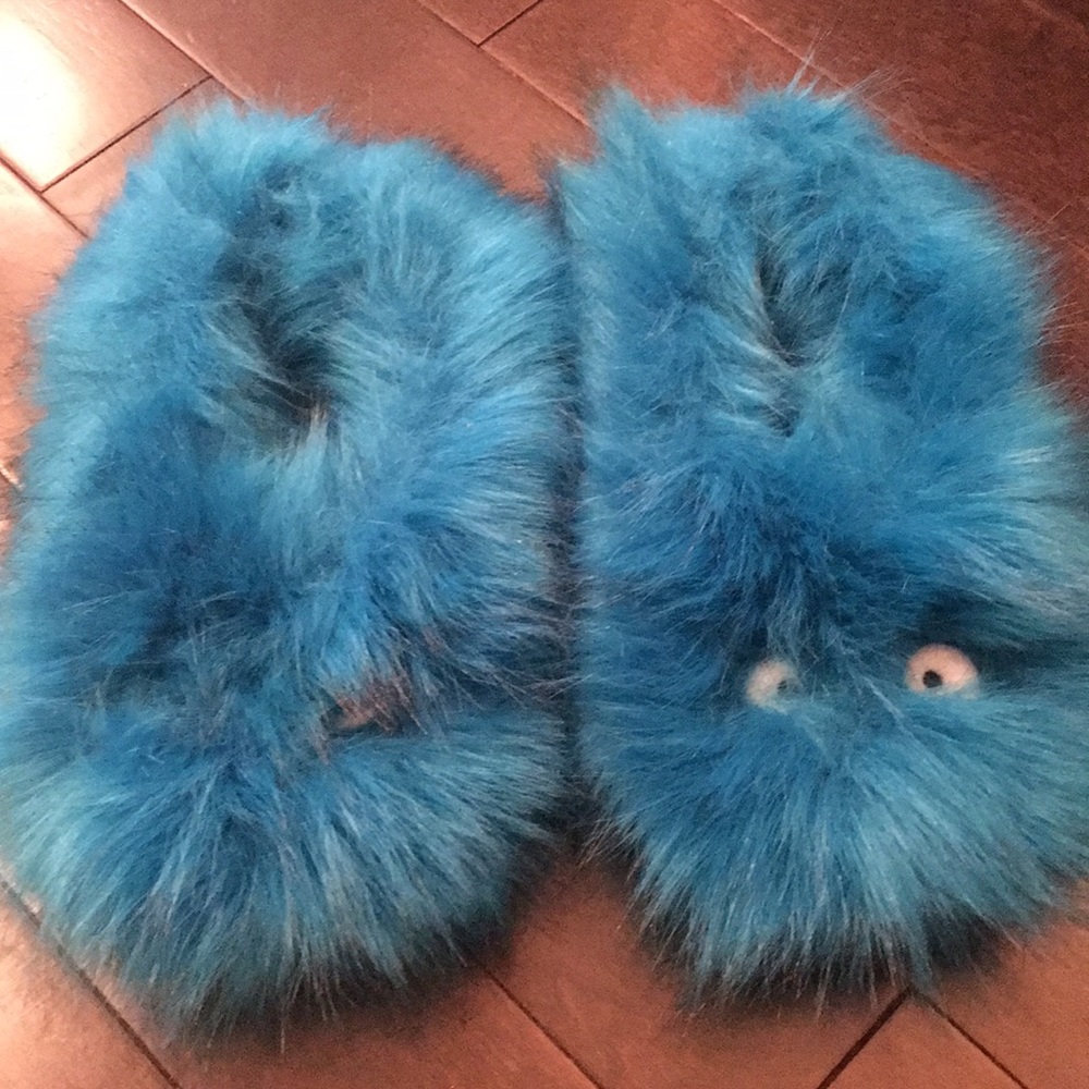 Fuzzy Blue Monster Slippers