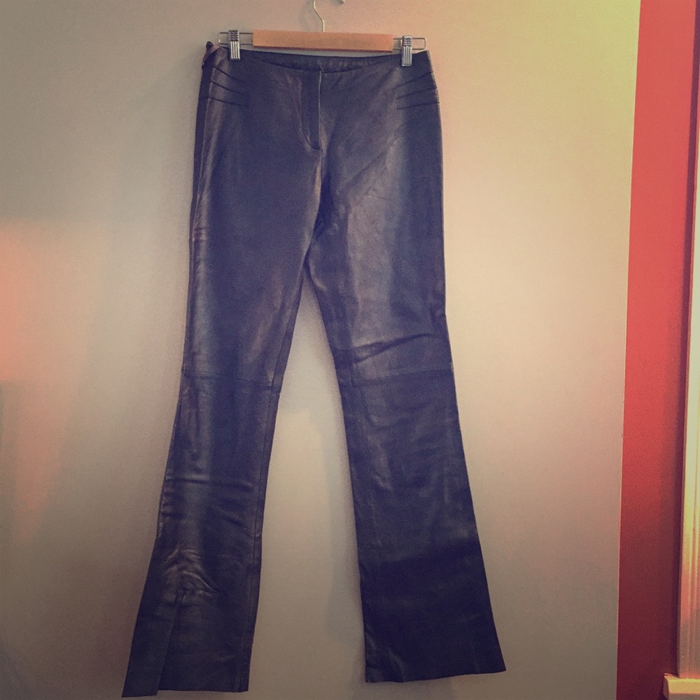 Cache Dk Gray Lambskin Leather Bootcut Pants Sz 4