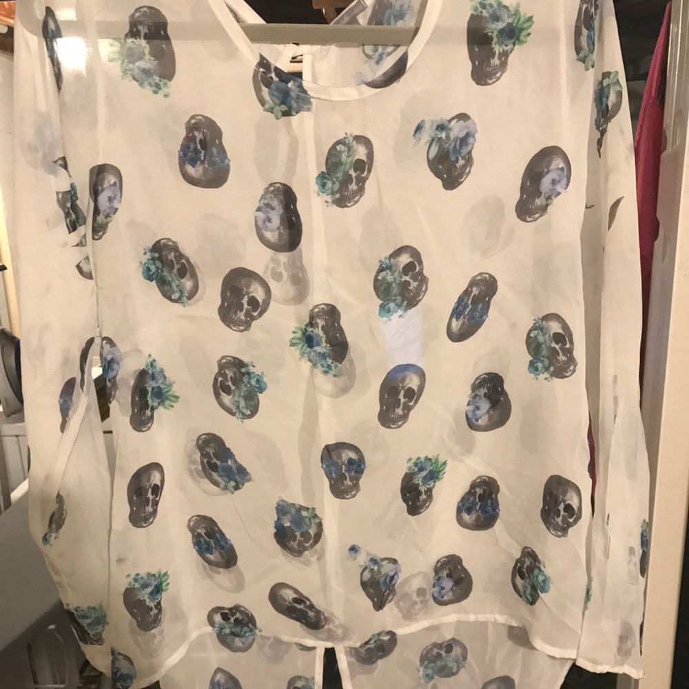 Sheer long sleeve skull blouse