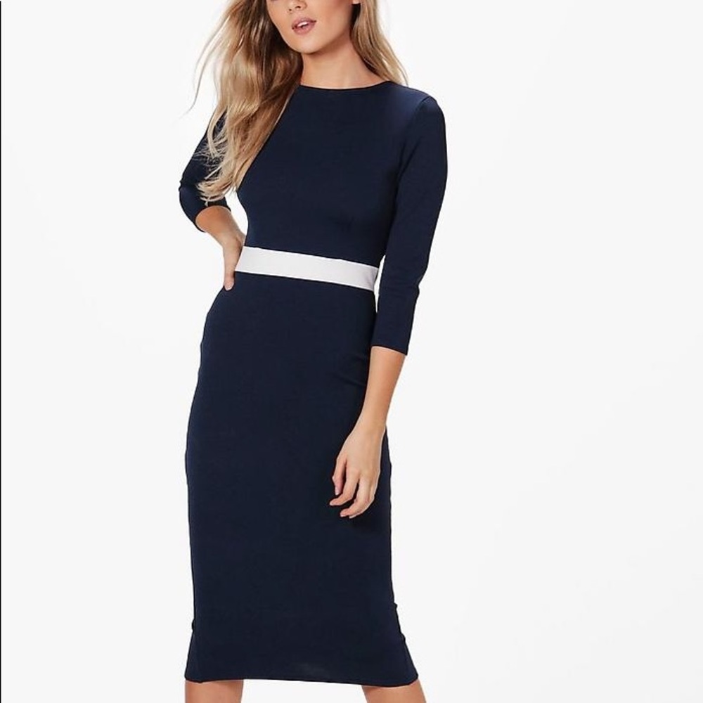 Formal waist pellets detail midi dress