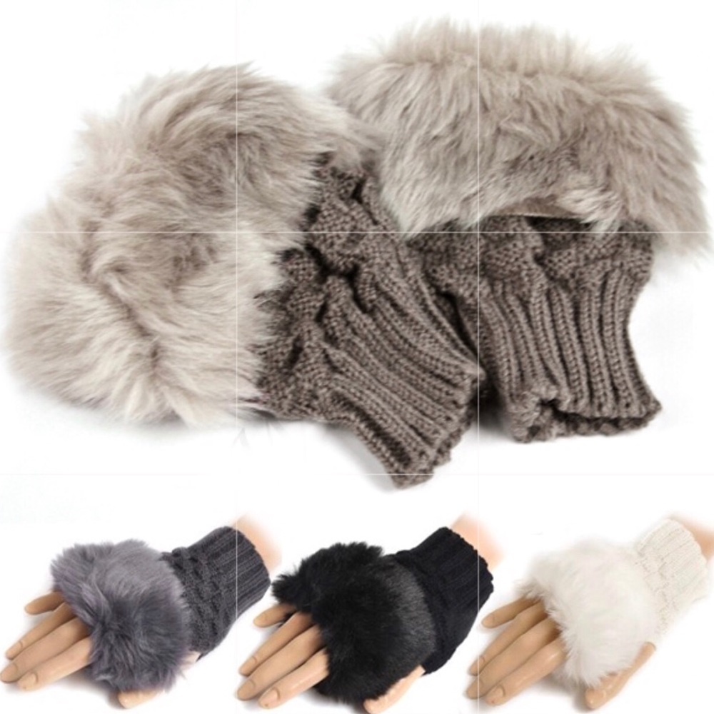 Fingerless knitted Fur Trim Gloves