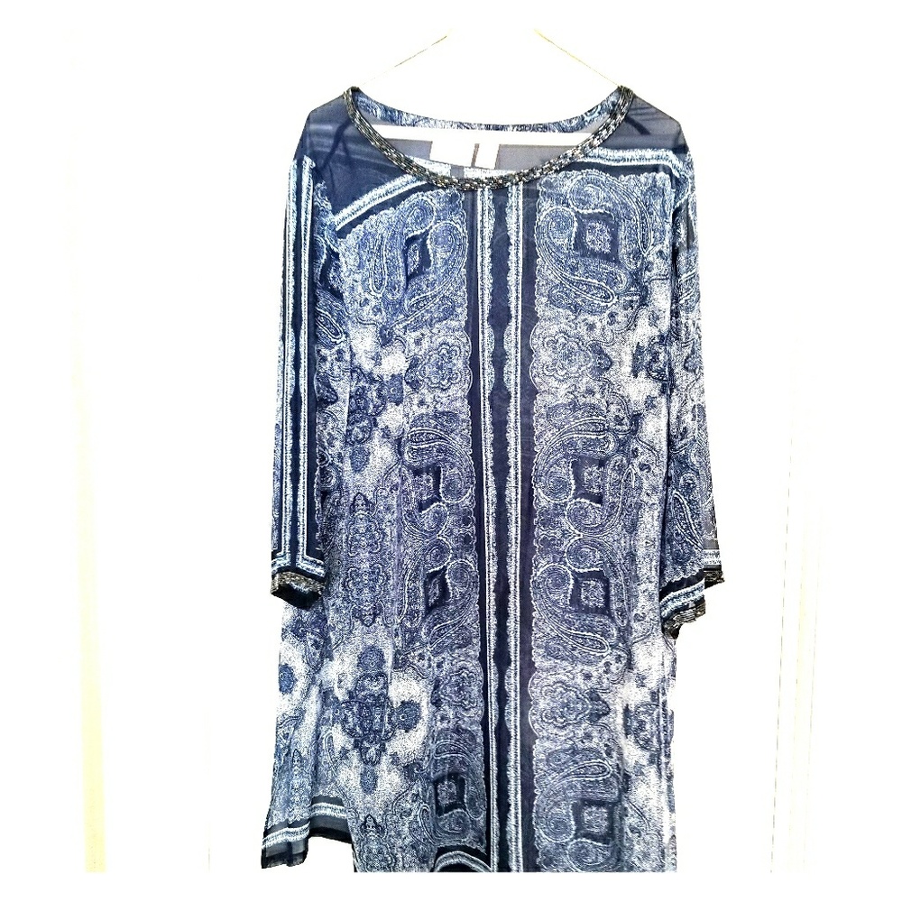 Long printed sheer blouse/tunic