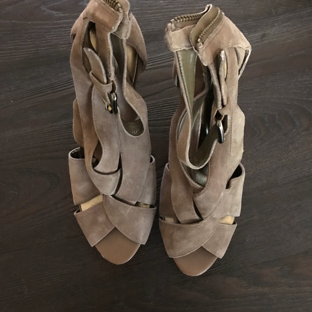 BCBG strappy suede heels