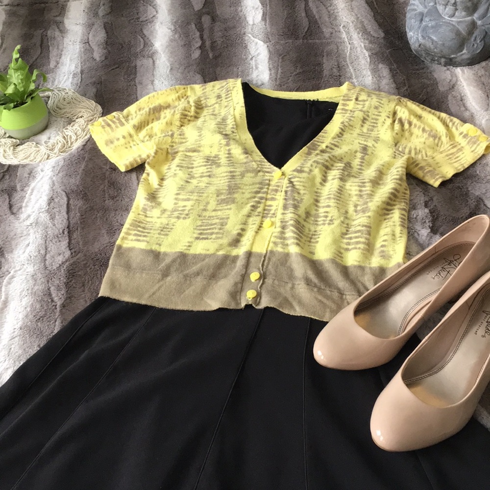 Yellow and Taupe Cropped Cardigan