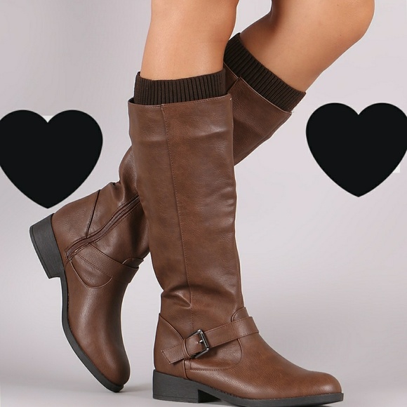 Last10💋Sweater Cuff Buckle Riding Knee High Boots - Picture 2 of 5