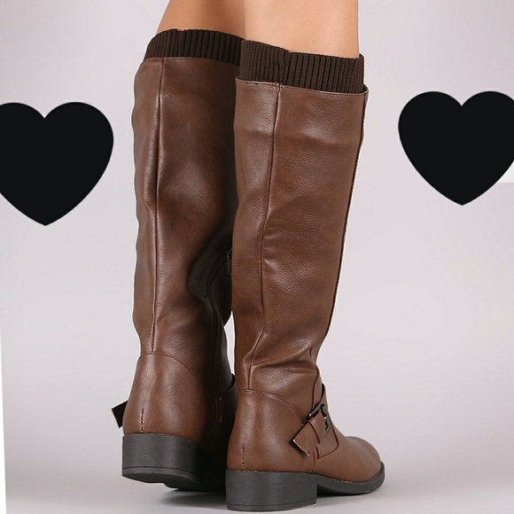 Last10💋Sweater Cuff Buckle Riding Knee High Boots - Picture 3 of 5