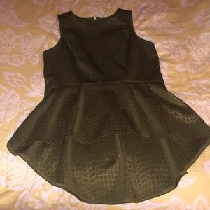 Worthington peplum top. Olive w/reptile detail.