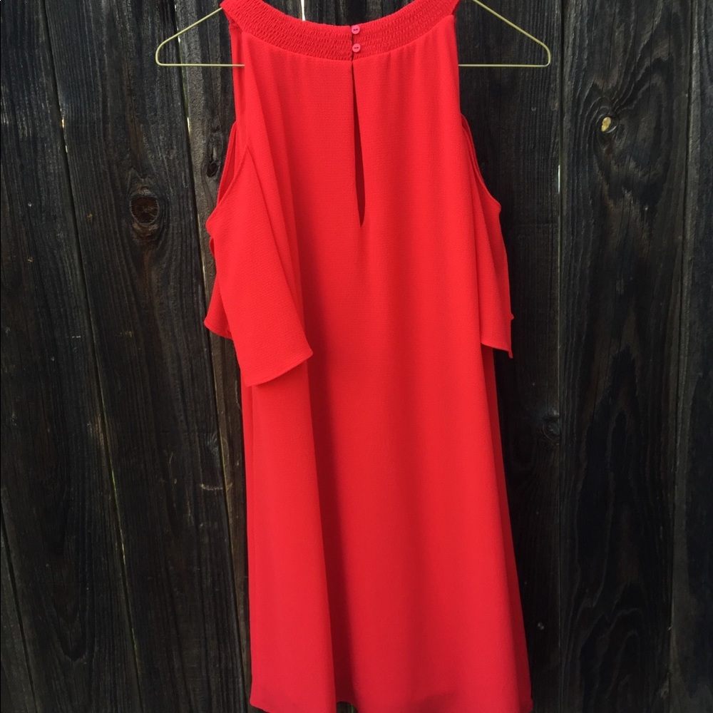 Zara Basic Red Flowy Crepe Cold Shoulder Dress - image 3