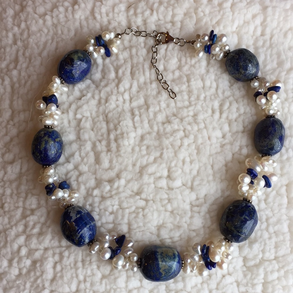 Ross-Simons beaded necklace blue and white NEW