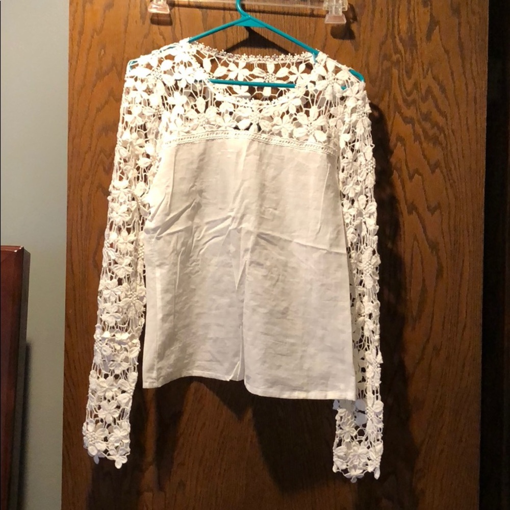 Lace Sleeve and Linen Top