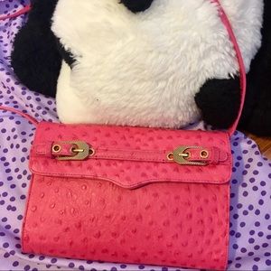 Rebecca Minkoff pink ostrich crossbody/clutch