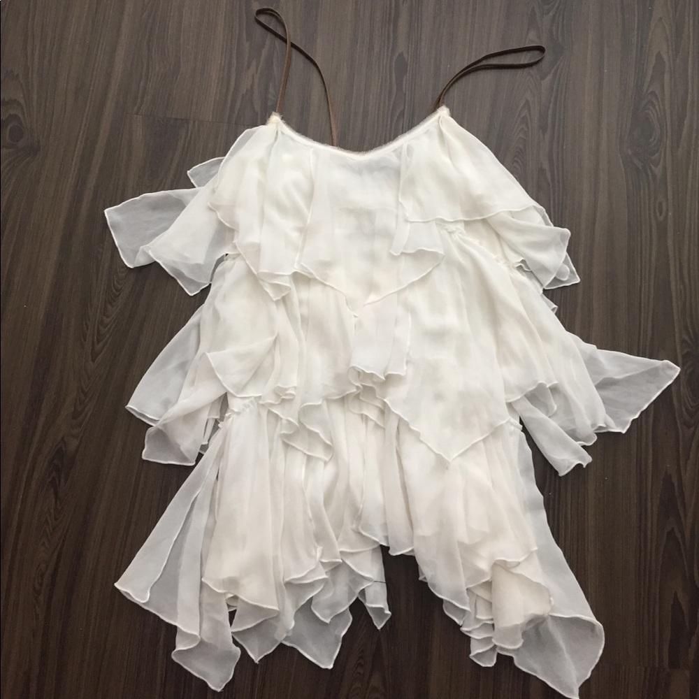 Free people white layered tank leather detail